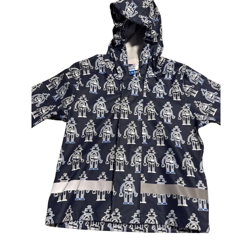 Kids Navy Robot Print Raincoat Hooded Waterproof Jacket Size 92 - Picture 3 of 16